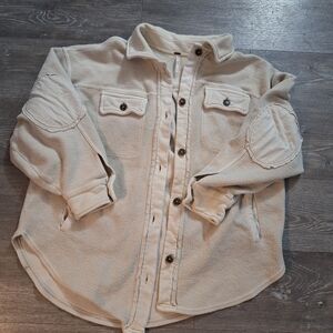 Free People Sherpa Cream Shacket with Button Details